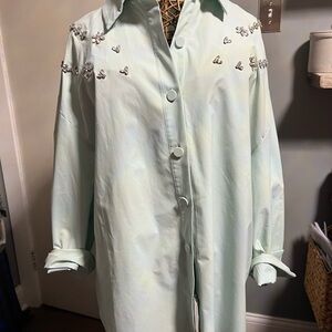 Embellished mint Green Button-Up Shirt